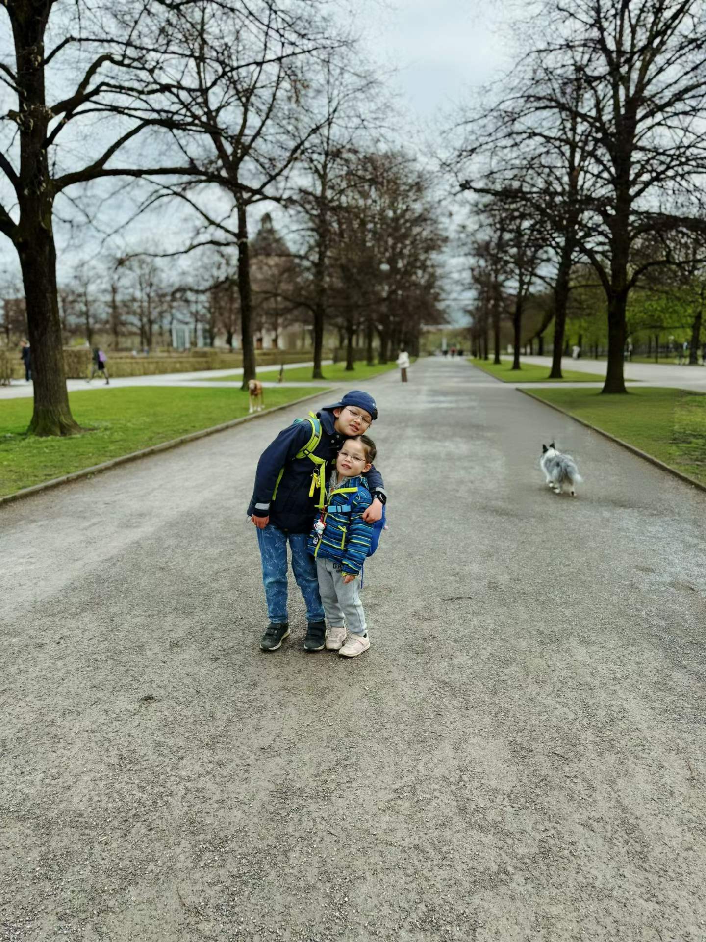 Our children in one of Munich’s easier green walking routes during the trip.
