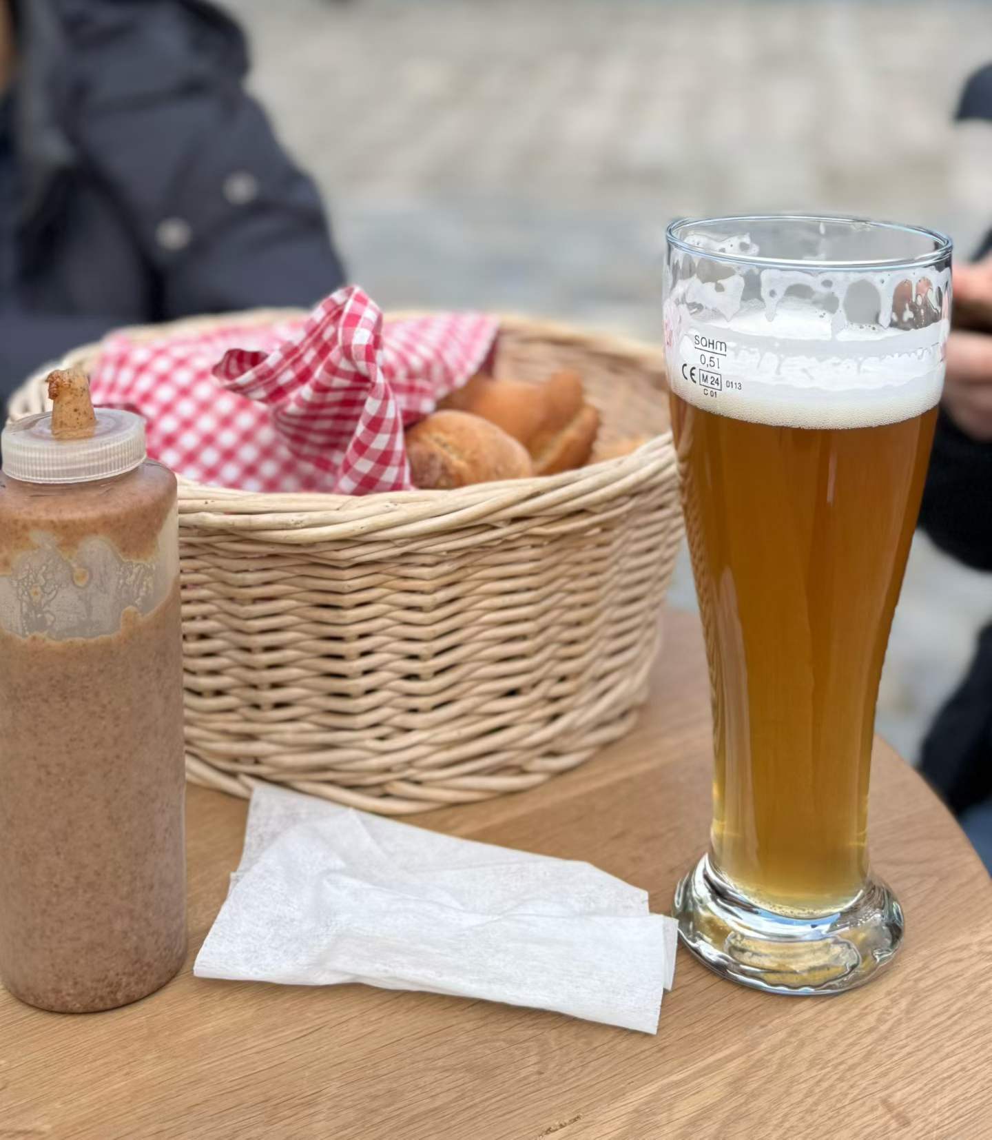 Bread and drinks at the Regensburg lunch stop, which only felt relaxing because the transport side of the day was already settled.
