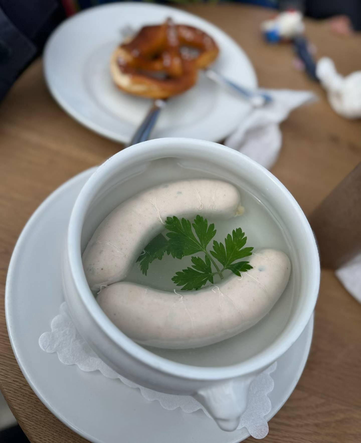 White sausage soup in Regensburg, one of the warmer and more useful food stops of the trip.