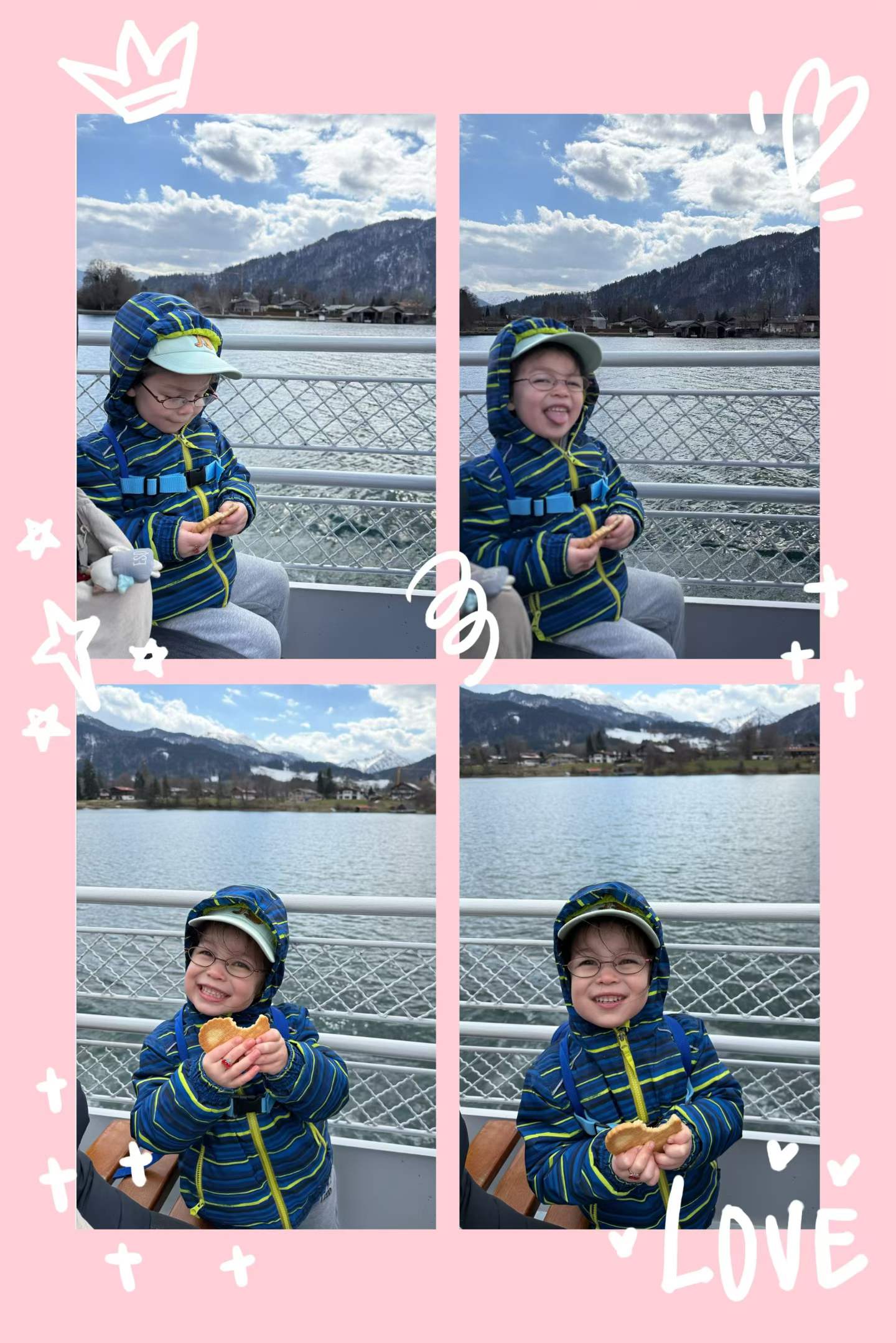 One of our children on the boat with a snack, which was part of why the cruise stayed easy instead of turning restless.