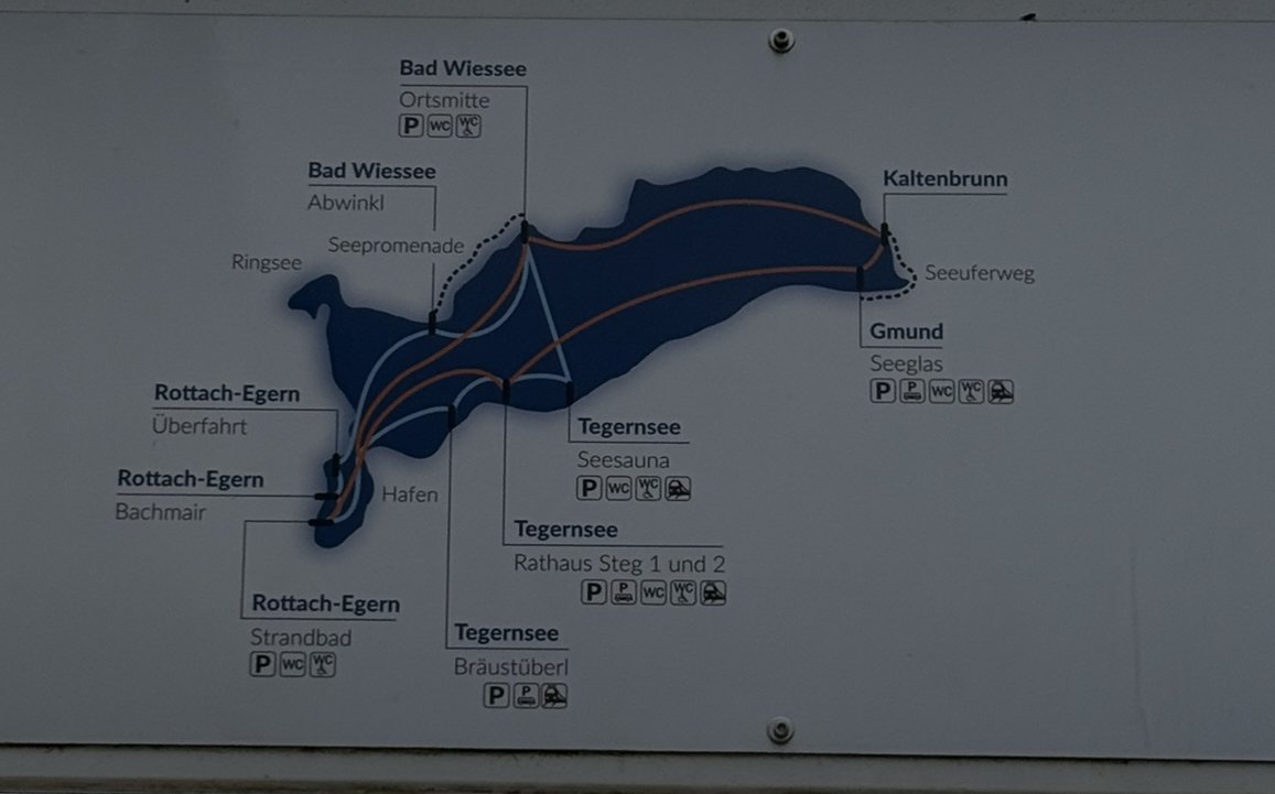 The Tegernsee route board, which mattered because the right mix of train, bus, and boat kept the day easy.