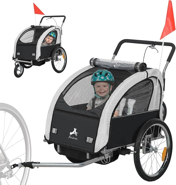 HOMCOM 2-in-1 Two-Seat Bike Trailer
