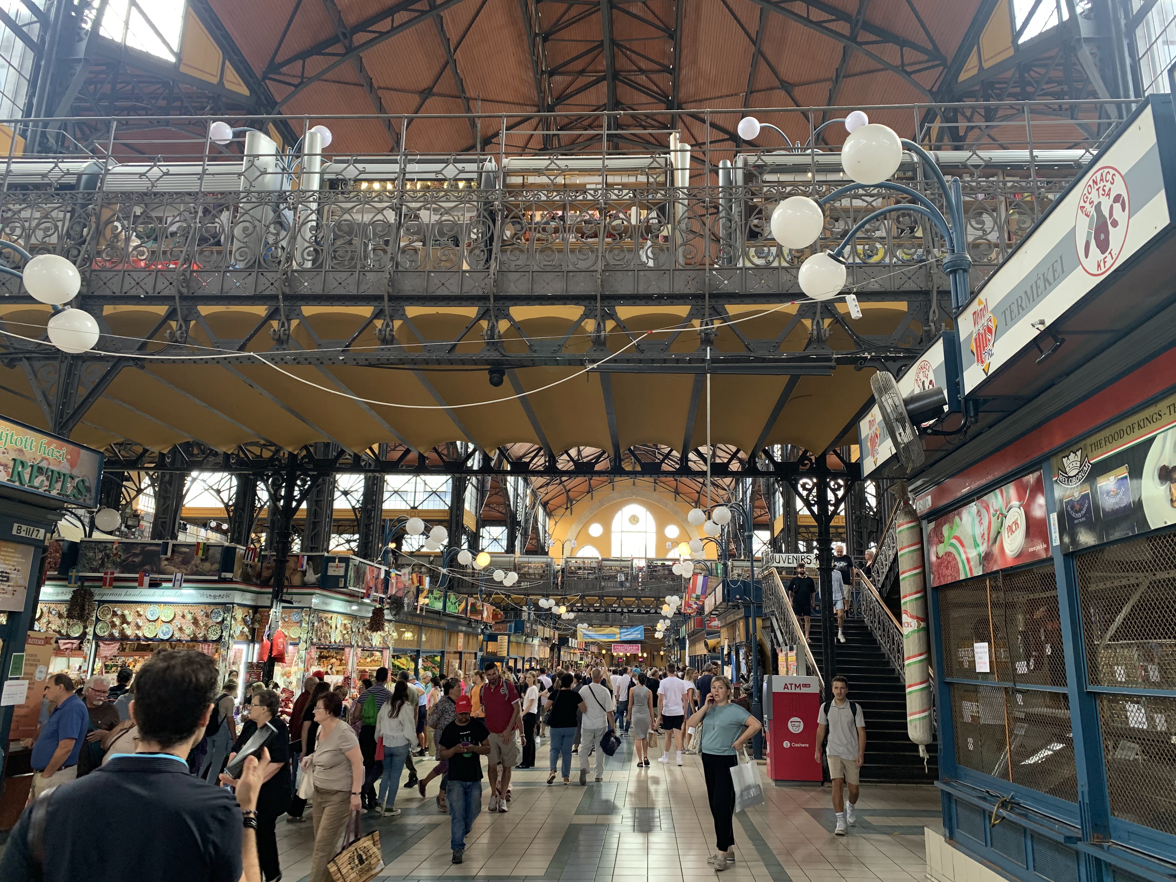 The inside of Budapest’s Central Market Hall, a practical food-and-walking stop on our Pest city day.