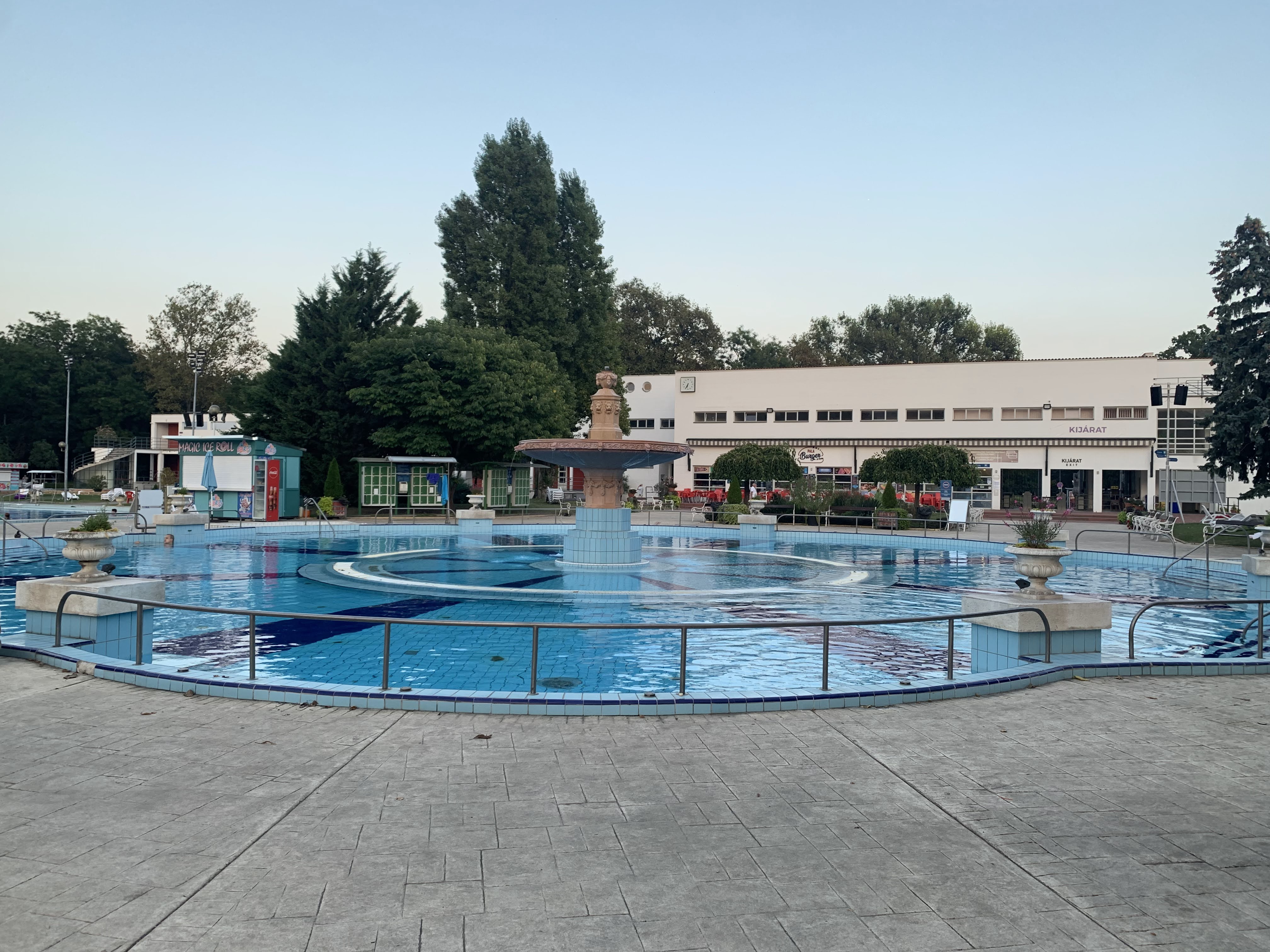 The outdoor pools at Palatinus Baths on Margaret Island before the family water day became busy.