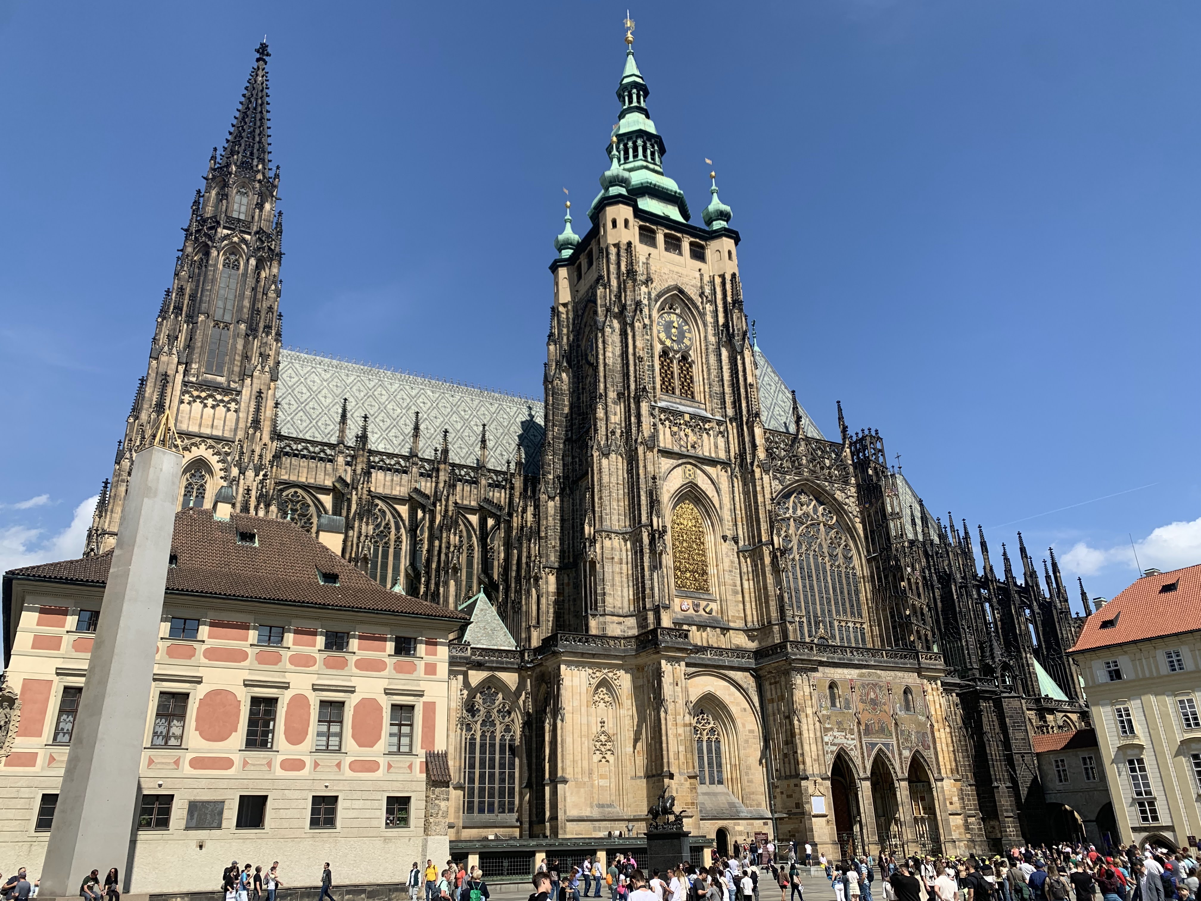 St. Vitus Cathedral under a clear April sky, the strongest architectural stop on our Prague Castle walk.