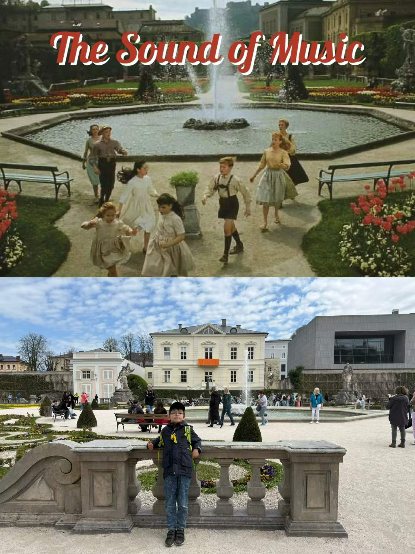 Our child in Mirabell Gardens, which gave Salzburg an easy and cinematic start.