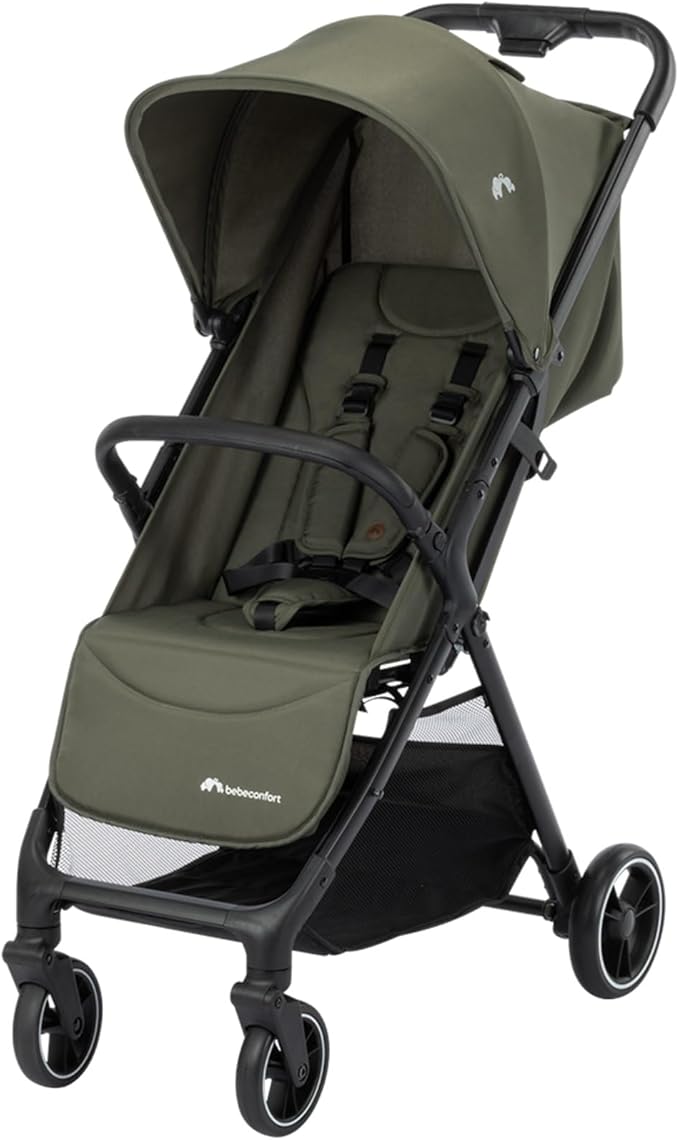 Bebeconfort Azur, Compact Stroller, 0-3 Years (15kg), Lightweight Stroller, One-Hand Automatic Folding Stroller, Seamless Adjustable To Flat Reclining Position, Large Basket, Mineral Green